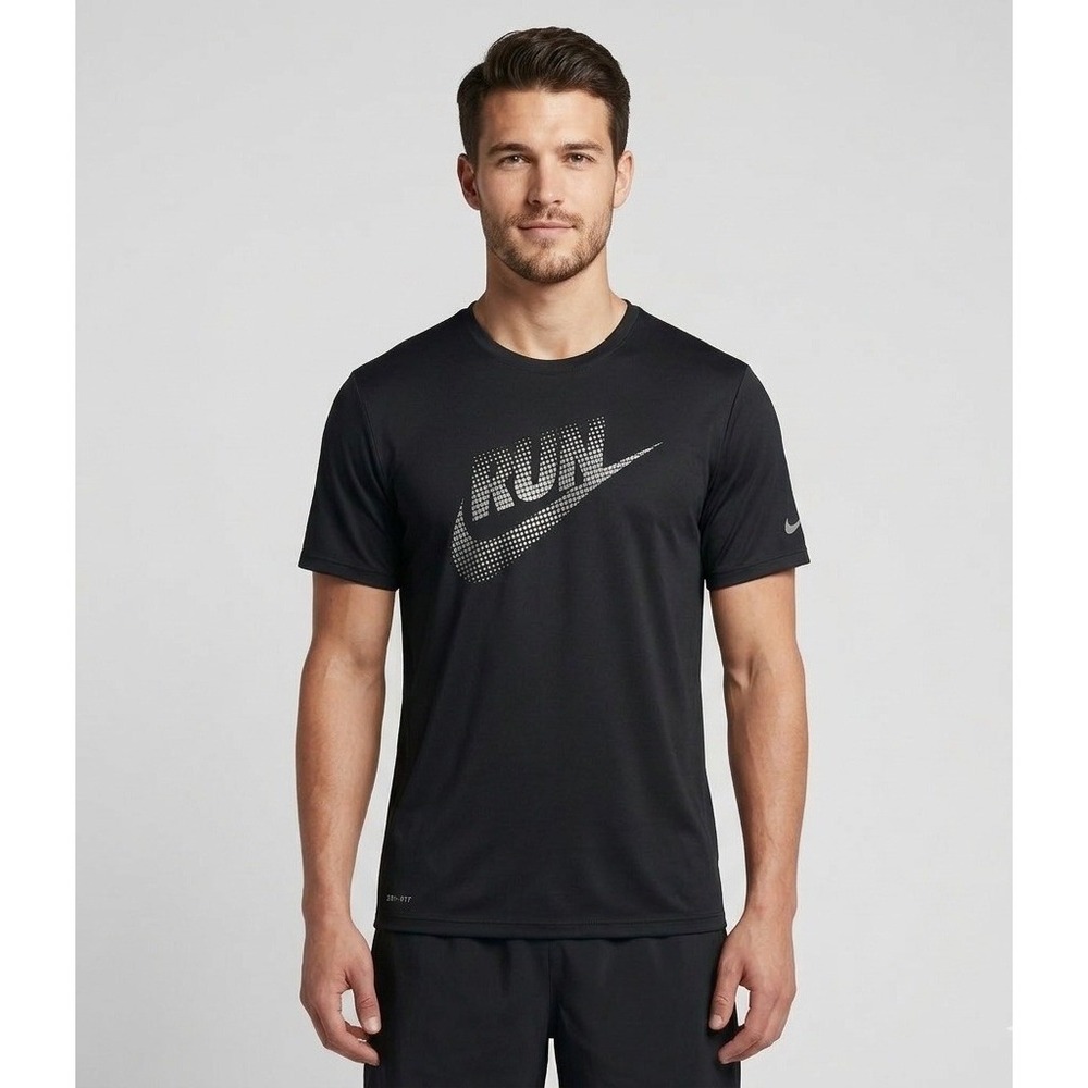 Nike Dri-FIT Running Shirt Mens Large Black Graphic RUN Tee Training 586691-010